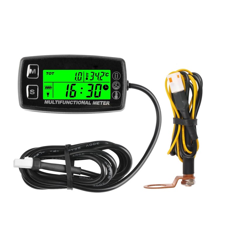 RileyFine Digital RPM Hour Meter, Engine Temperature Gauge for Lawn Mower Boat Motorcycle Tractor Generator Outboard ATV etc., RPM & Temperature Alarm, Backlit Display, Battery Replaceable - Image 1